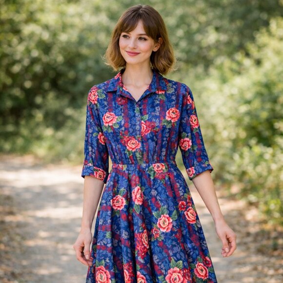 The American Shirt Dress Dresses & Skirts - American Shirt Dress size 8, 60's Cotton Dress, buttons to waist, vtg housewife